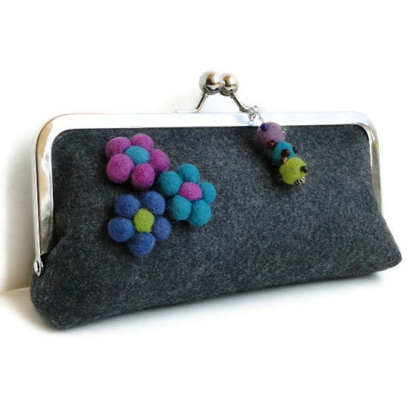 Gray felt clutch, SALE, gray purple felt clutch