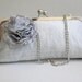 Gray Silk wedding clutch, brides clutch, ruffles, chain handle