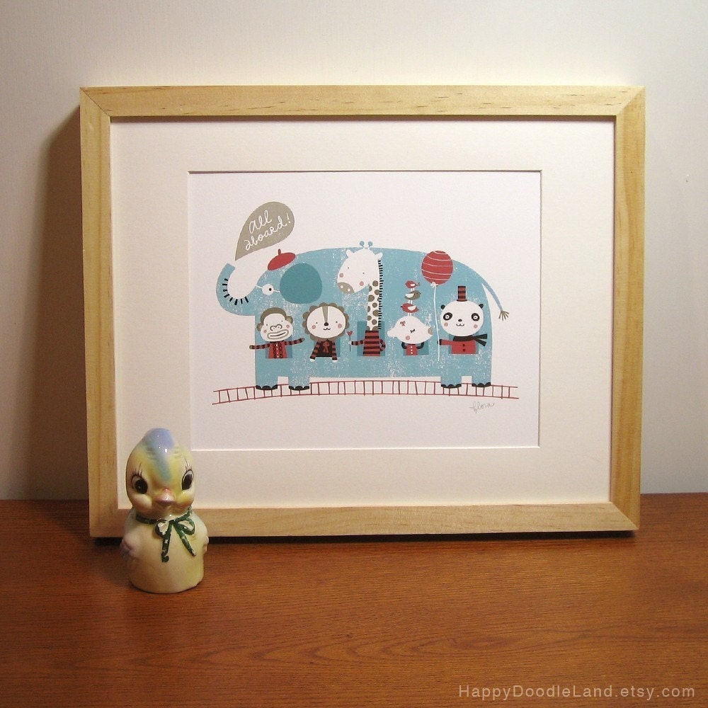 Elephant Train Print - Optional Free Personalization