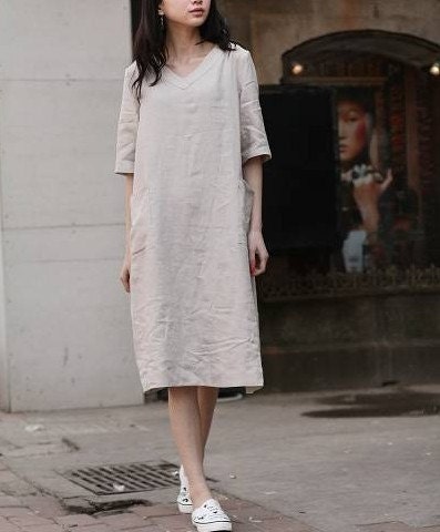 easy design V neck sundress(more colour and size choice)-A7