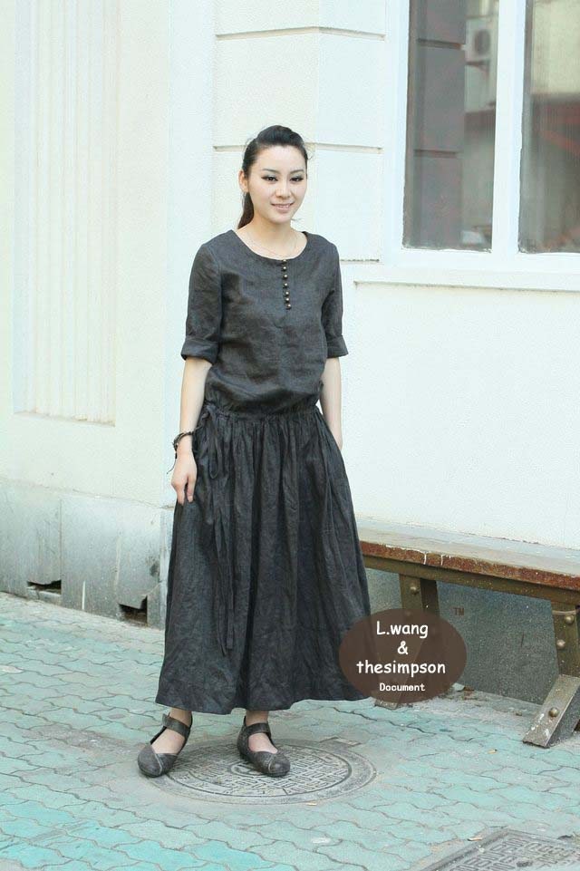 Lullaby - Dark gray linen long sundress(more colour and size choice)