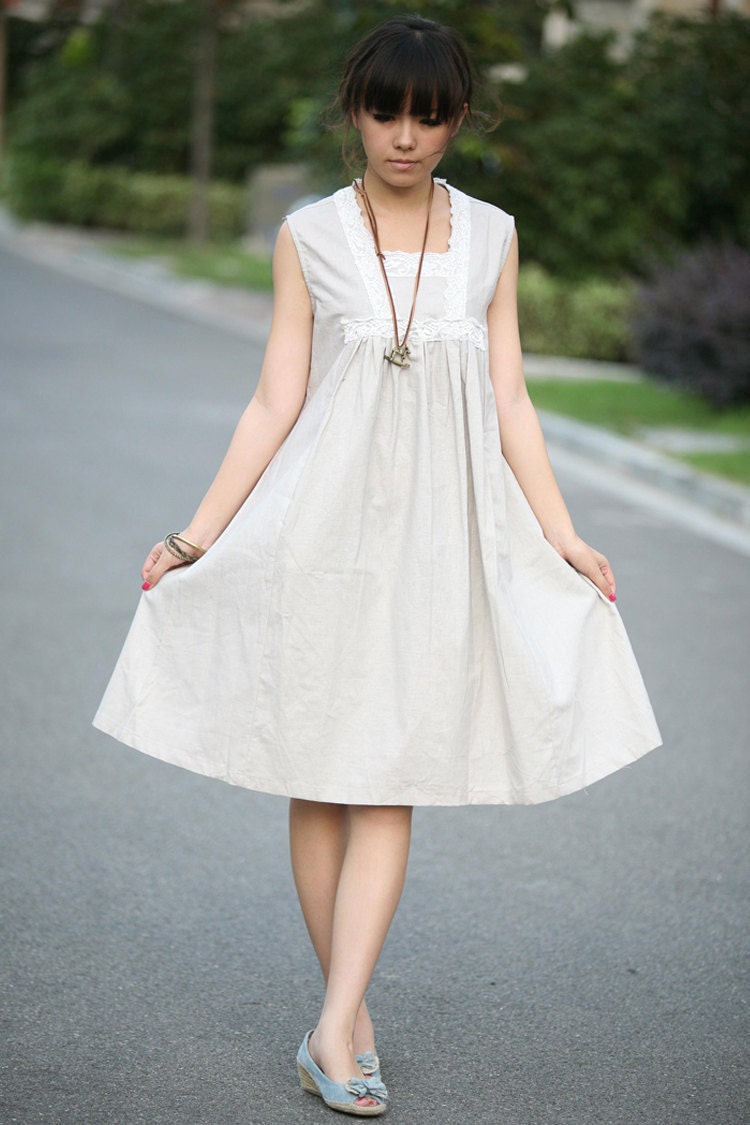 babydoll linen light beige dress(more colour and size choice)-O6