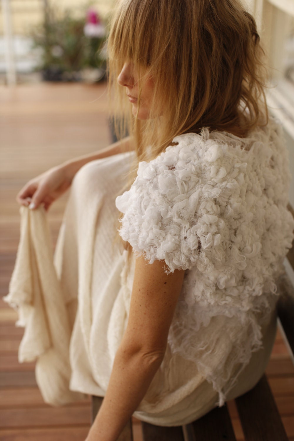 Whimsical wedding shrug. Unusual white bolero. Angel whisper