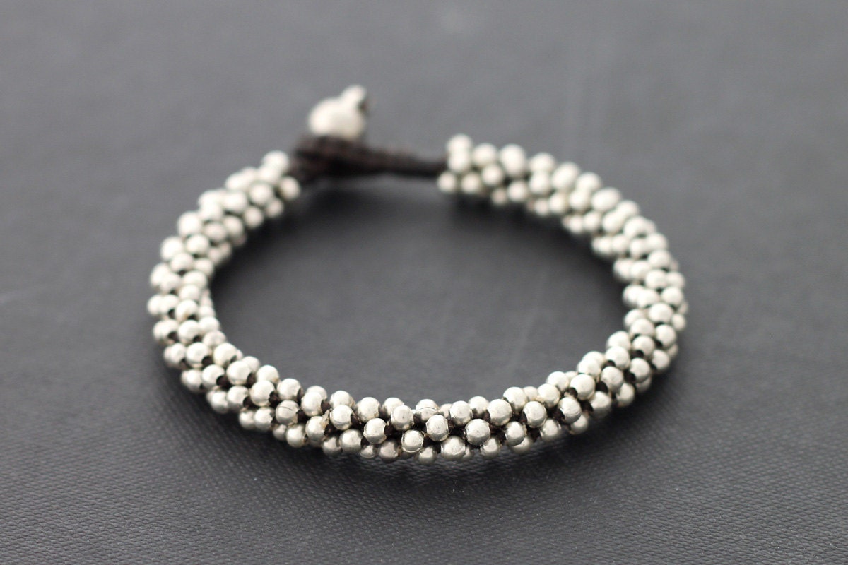 Silver Bead Weaving Bracelet