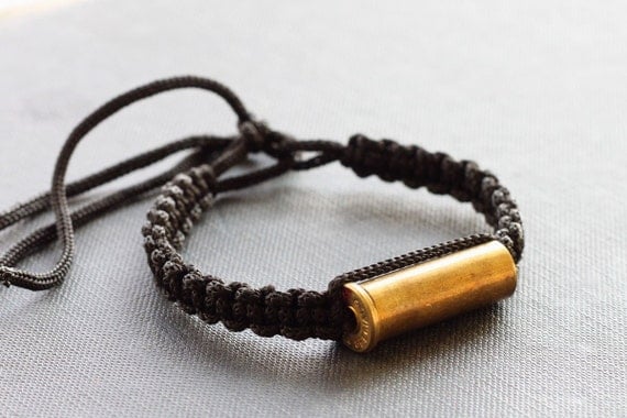 Men Nylon cord Bracelet with Brass Bullet 38 by XtraVirgin on Etsy