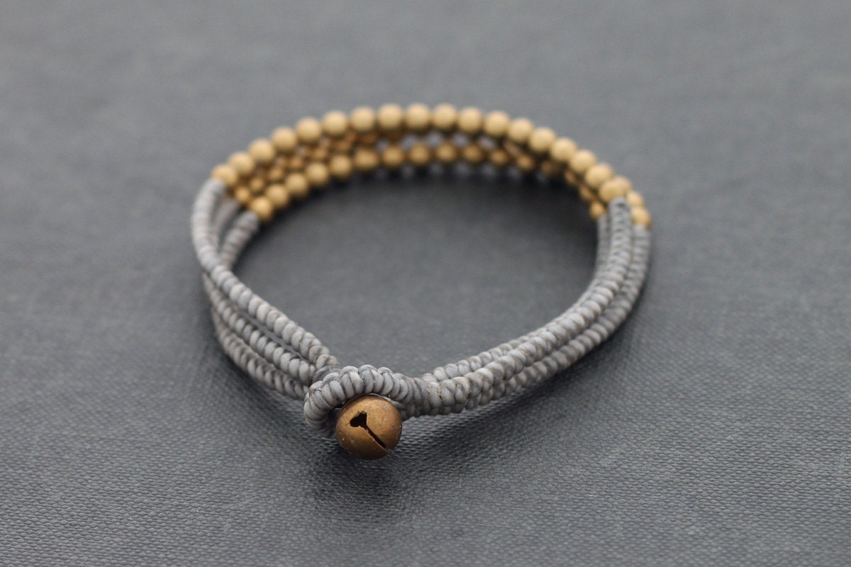 Grey Beaded Three Strand Bracelet