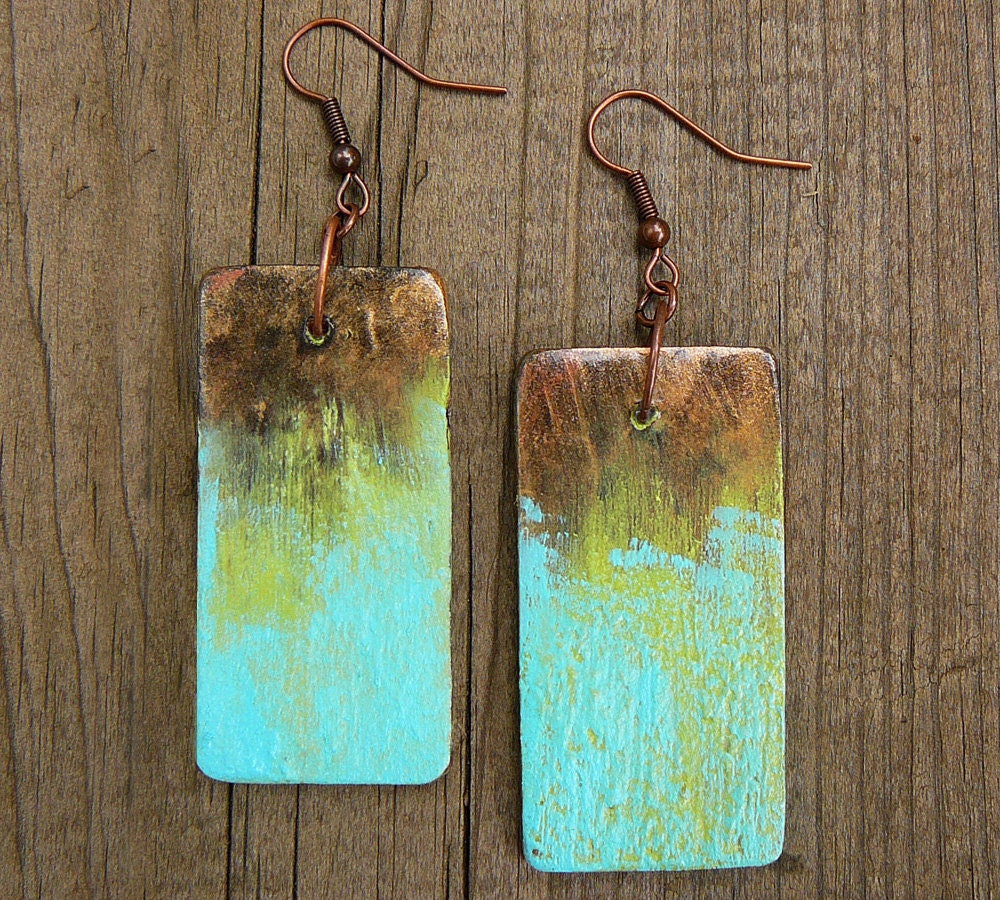 Rusty copper and patina polymer clay earrings