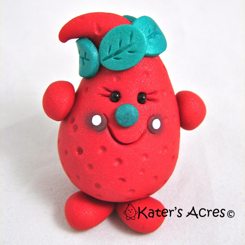 Red STRAWBERRY PARKER - Polymer Clay Character Figurine
