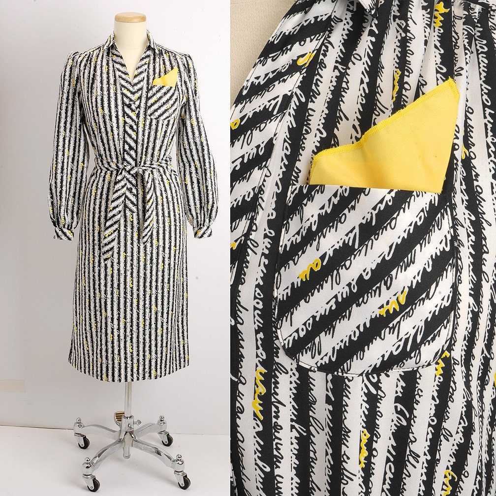 Vintage 1970s Schrader Sport SCRIBBLE Shirt Dress M