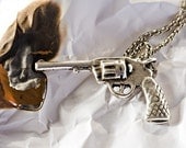 Six-Shooter Gun in Antique Silver on a 24" Chain (Made in NYC)