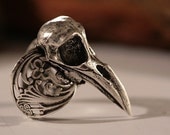 Raven skull ring in antique silver,  silver bird skull ring self adjustable Sizes 4 to 11 (Made in NYC)