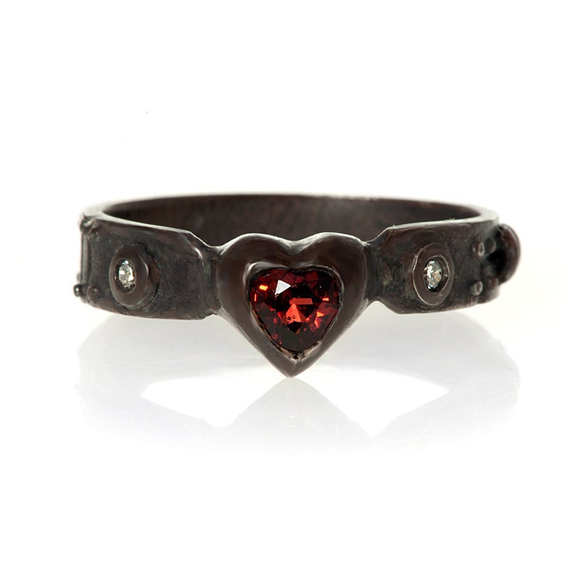 My heart ladies red garnet and diamond steampunk industrial ring Blue Bayer Design NYC