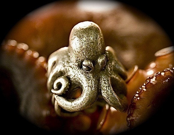 Octopus Ring Antique Silver Finish Self Adjustable sizes  7 to 11 Made in NYC USA