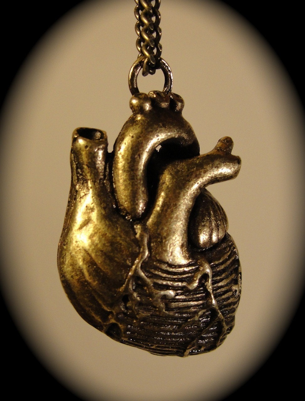 Anatomical Heart Necklace (bronze-plated) 36" black gunmetal chain