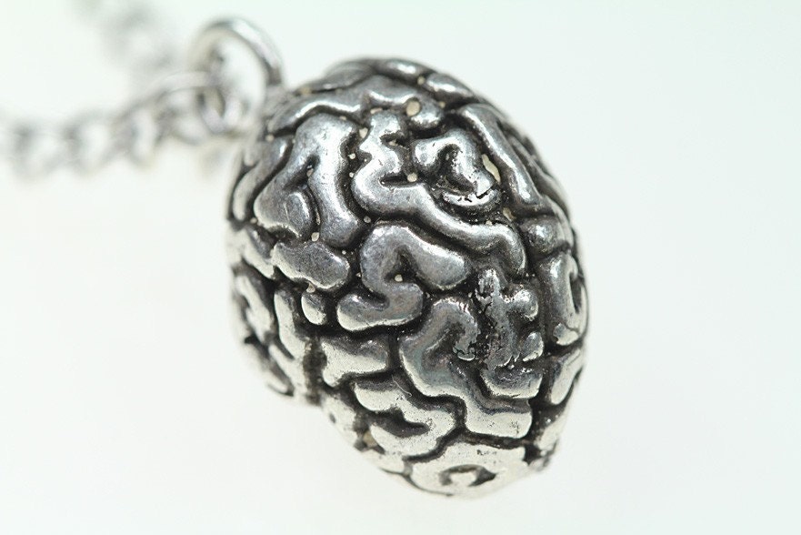 Your Perfect Brain Anatomical Necklace (silver-plated antique finish) 24" silver-plated chain