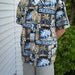 Blue Hawaiian Shirt -  Tiki Print in Mens Size Medium