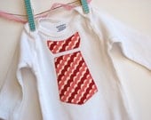 Custom Baby Bodysuit with Necktie in Red and Pink Stripes, Baby Boy Valentines Day Bodysuit Long-sleeved, Size 0-3, 3-6, 6-12 or 12-18m