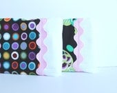 Baby Burp Cloths with Ric Rac in Pink, Purple, Black, Set of 2 Decorative Edged Baby Girl Burp Cloths in Flowers and Dots