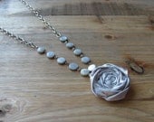 Grey Rosette Flower Pendant Necklace
