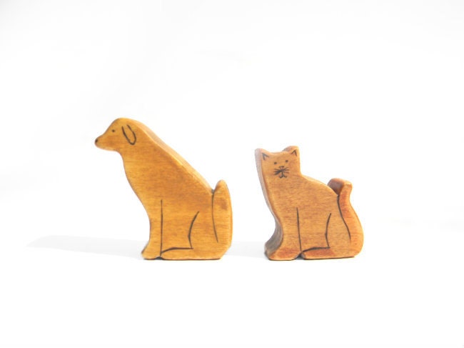 cat and dog set waldorf wooden toy