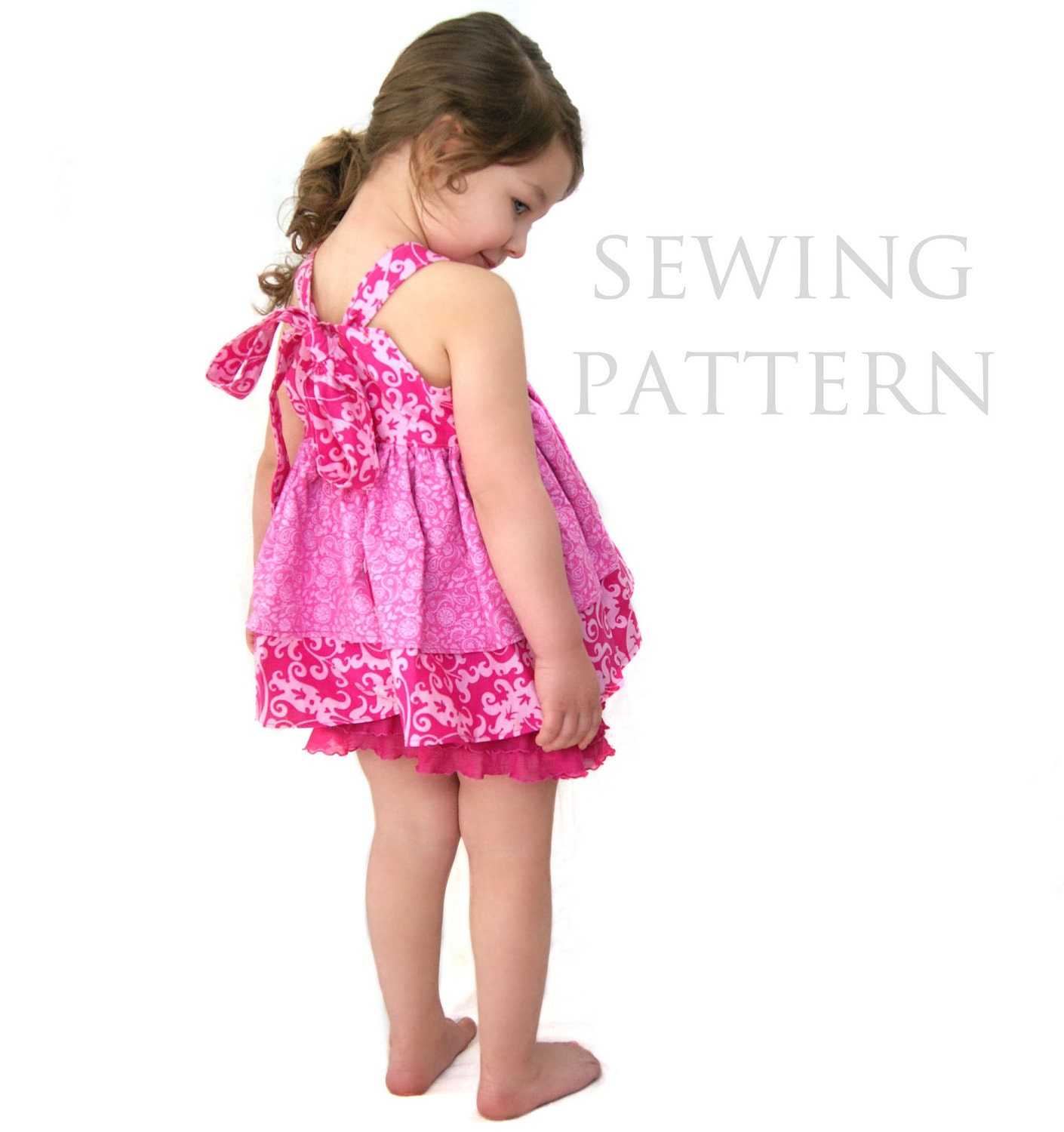Girls Ruffle Knot Top SEWING PATTERN, Girls & Dolls, PDF tutorial, 6m-8