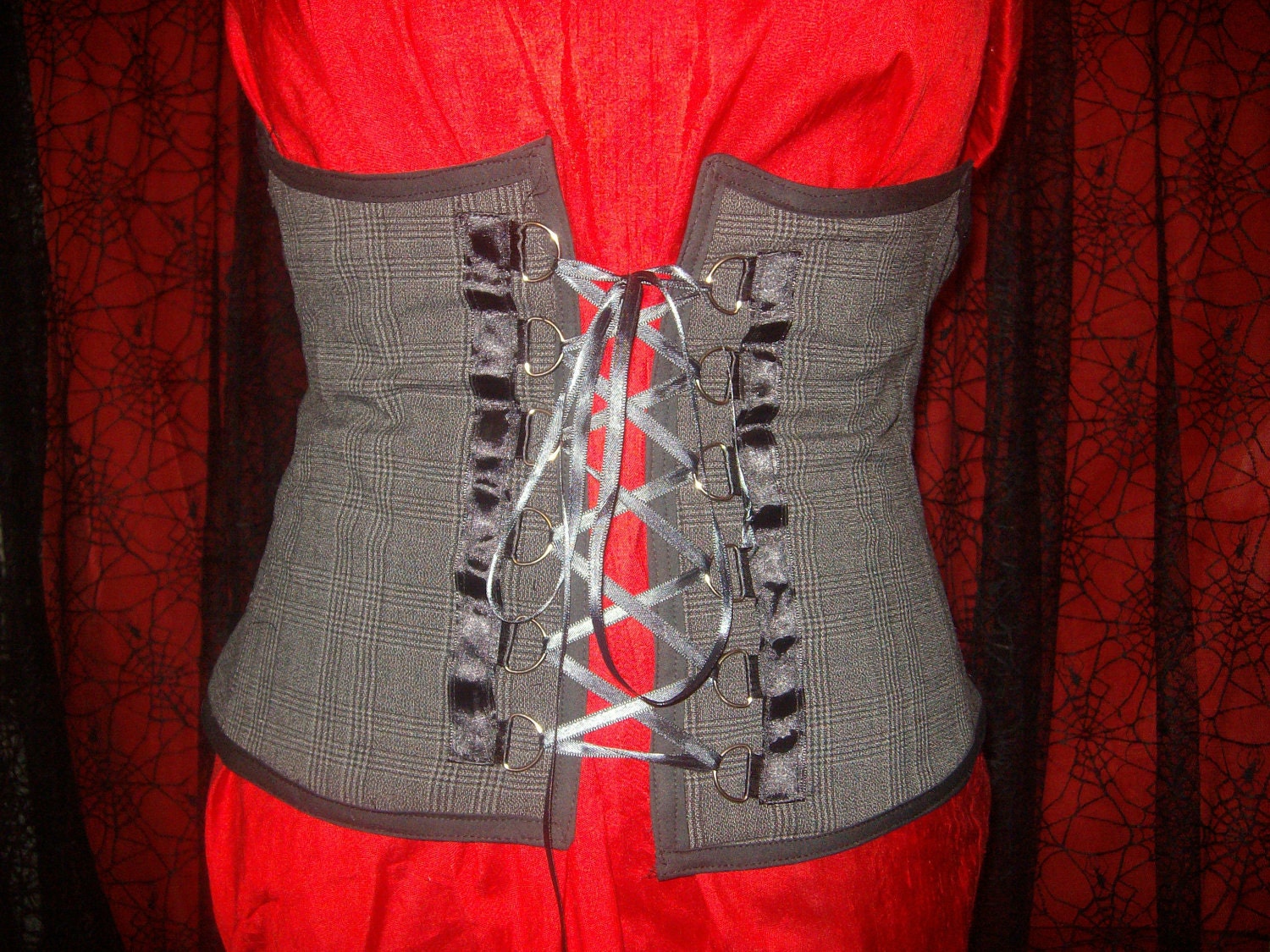 Smoke Grey Check Under Bust Corset with front lacing
