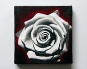 White Rose Mini Painting Refrigerator Art Magnet original acrylic in white red black gray