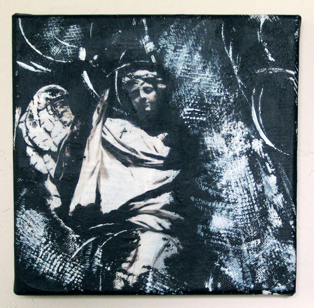 Exercise 9- Original Modern Abstract Painting in black and white on 8x8 inch canvas