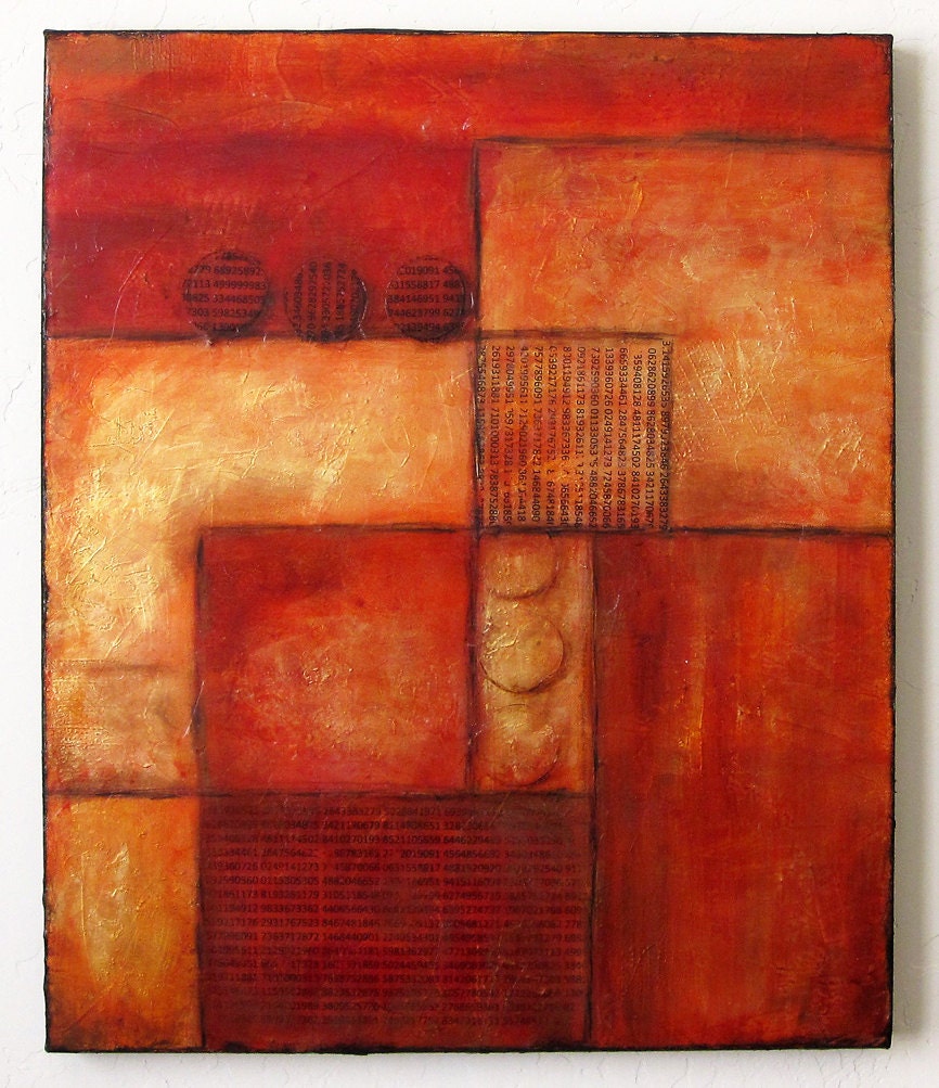 Abstract Painting Original Modern Artwork with texture in red burnt orange gold brown on 20x24 inch canvas