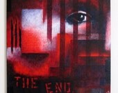 Abstract Painting Original Modern art in red, black, white, blue on 30x30 masonite panel