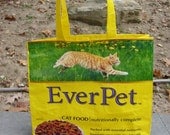 Recycled Feed Sack Cat Food Yellow Shopping Bag Tote Purse