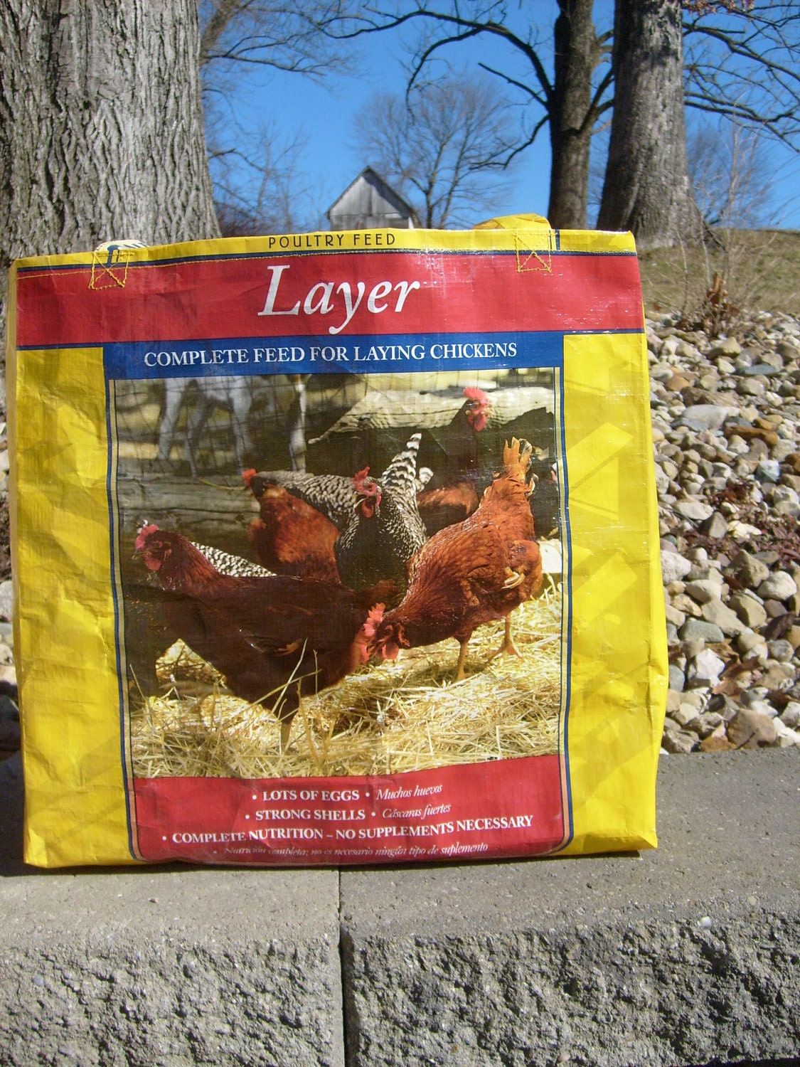 Recycled Feed Sack Chicken Food Barred Rock Rhode Island Red Reusable Market Bag Tote Purse
