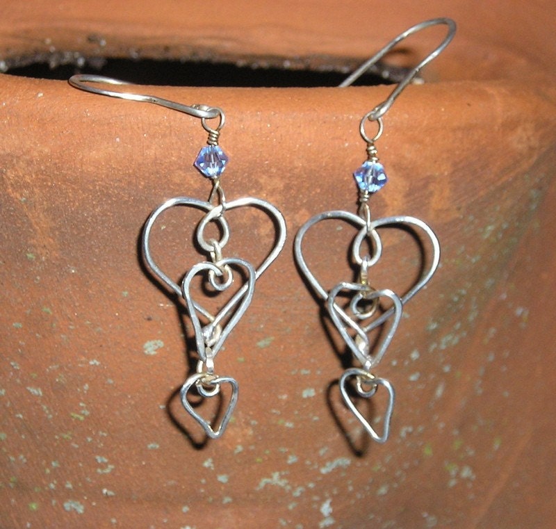 Sterling Silver Cascading Hearts Earrings