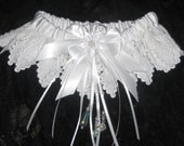 Bride's Wedding Garter, White Satin Garter, White Lace Garter, Venice Lace Garter, Beaded Garter, Pearled Garter, Heirloom Garter