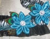 Wedding Garters, Prom Garters, Zebra Garters, Black & White Garters, Turquoise Garters, Teal Blue Garters, Peacock Garters, Kanzashi Flower