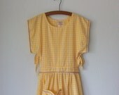 Embroidered Apron Dress ... Gingham Folk Embroidered 70s Frock ... Small / Medium