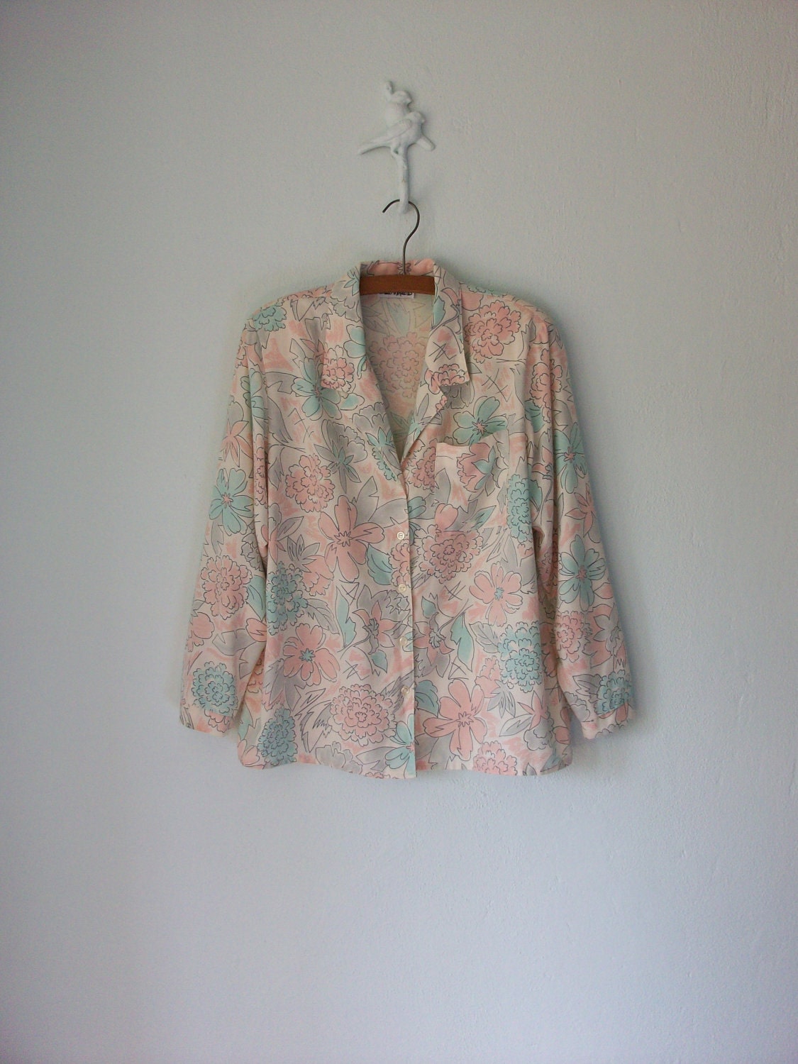 Pastel Floral Jacket ... Pink Aqua Flower Print Blazer ... Medium / Large