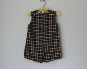 Vintage Baby Romper ... Corduroy Playsuit Brown Blue Plaid ... 18 - 24 months
