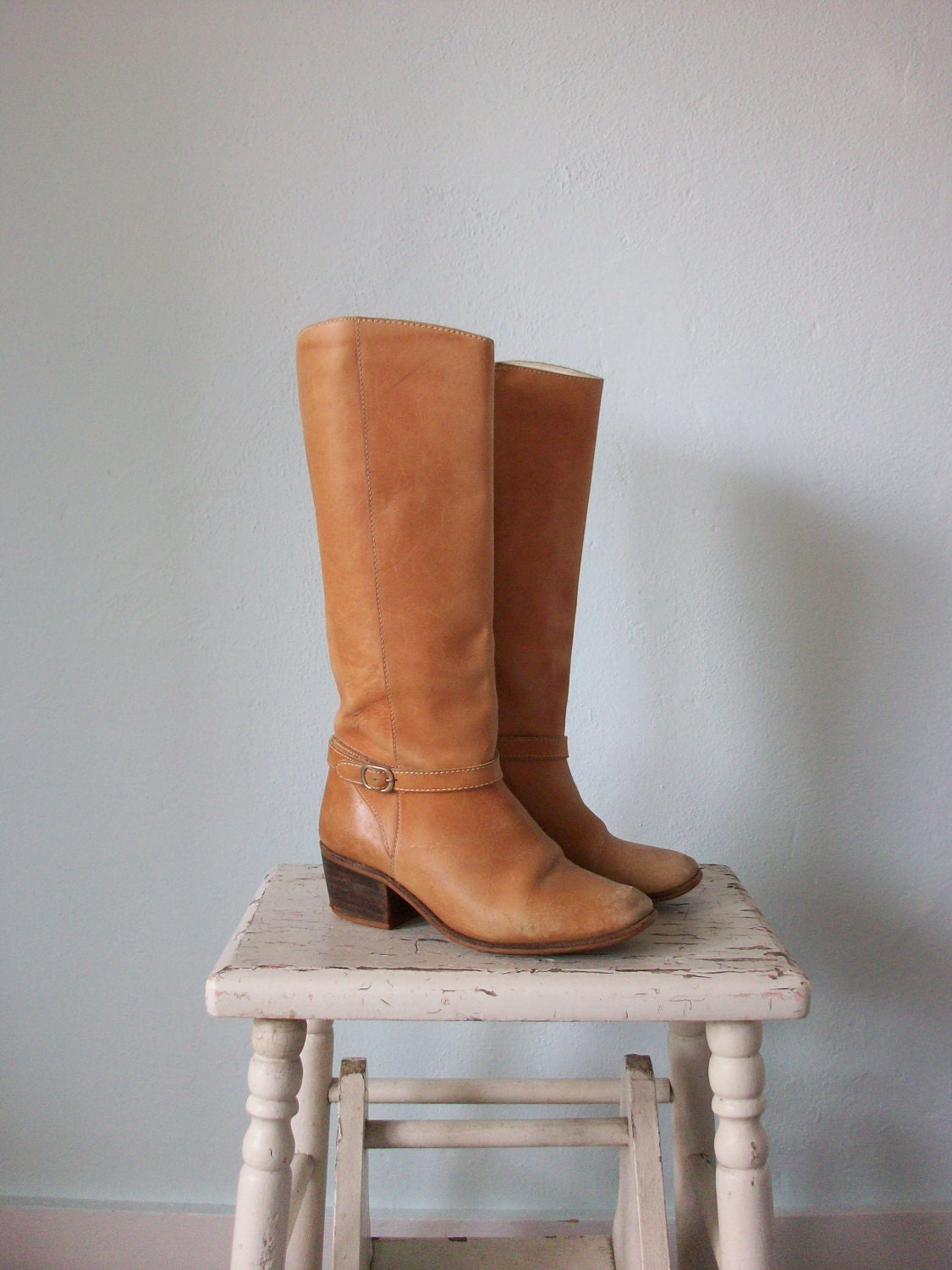 Vintage Riding Boots ... 1970's Tall Blonde Leather ... size 6 M