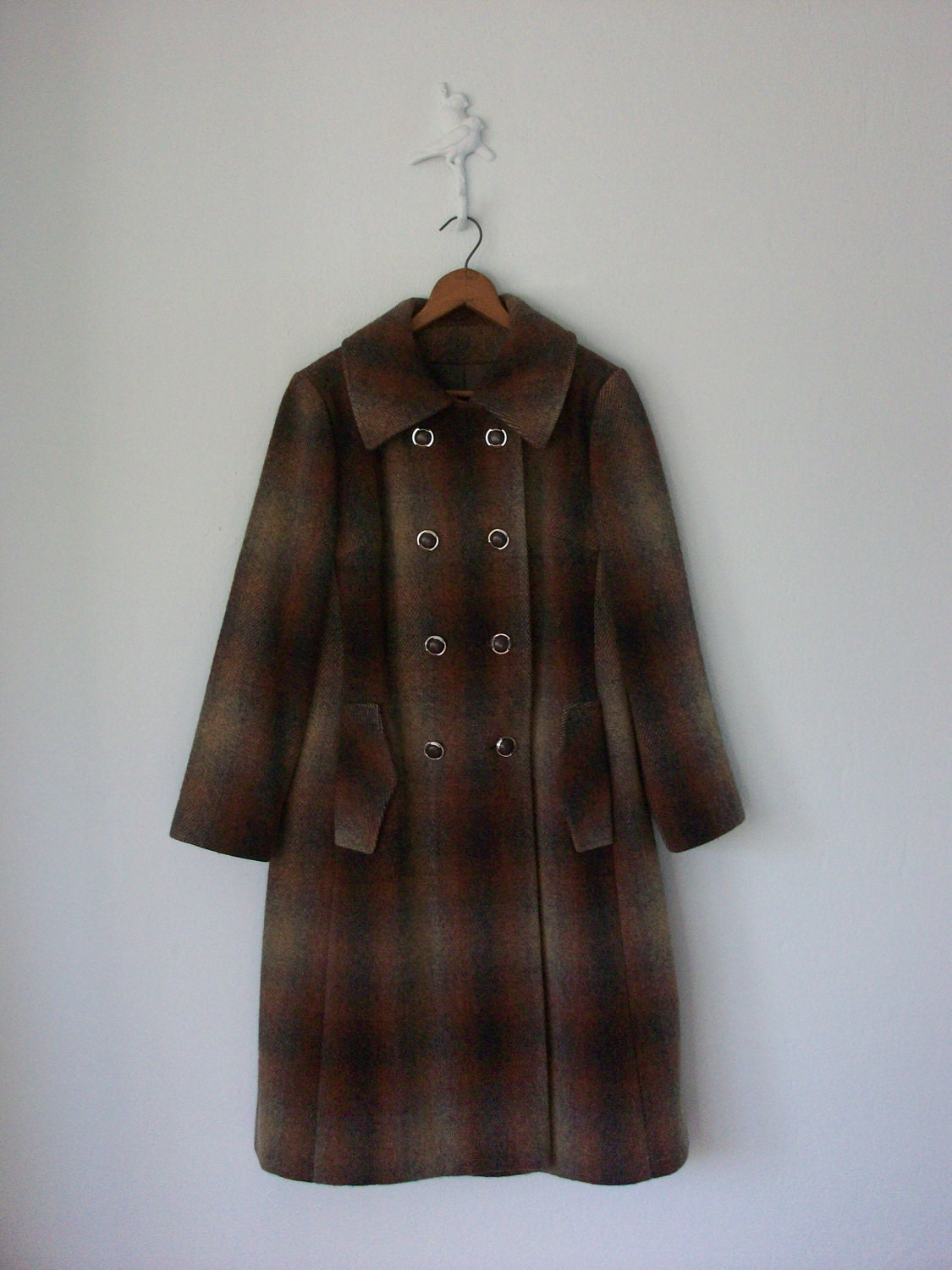 Vintage 60's Coat ...1960's Long Plaid Jacket ... Medium