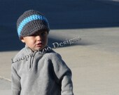 Boy Crochet Visor Hat, Newsboy hat, warm hat, beanie, gray, blue, boys hat  -Sizes 12 MONTHS AND UP  -more Colors