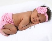 Crocheted ruffled diaper cover and flower headband, newborn girl photo prop, pink diaper cover-Sizes NEWBORN TO 12 MONTHS -more colors