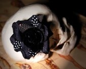 Twilight Black Rose Hair Clip  - silk flower, guinea feathers and swarovski crystal