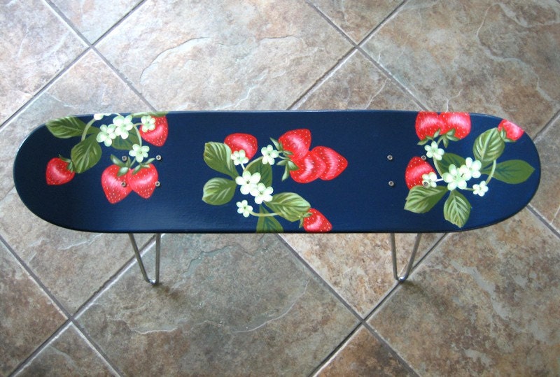 HandPainted Big Strawberry Pattern Skateboard Stool