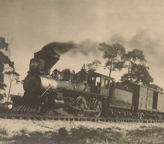 Fellsmere Railroad Train- Vintage Snapshot Photo Black and White