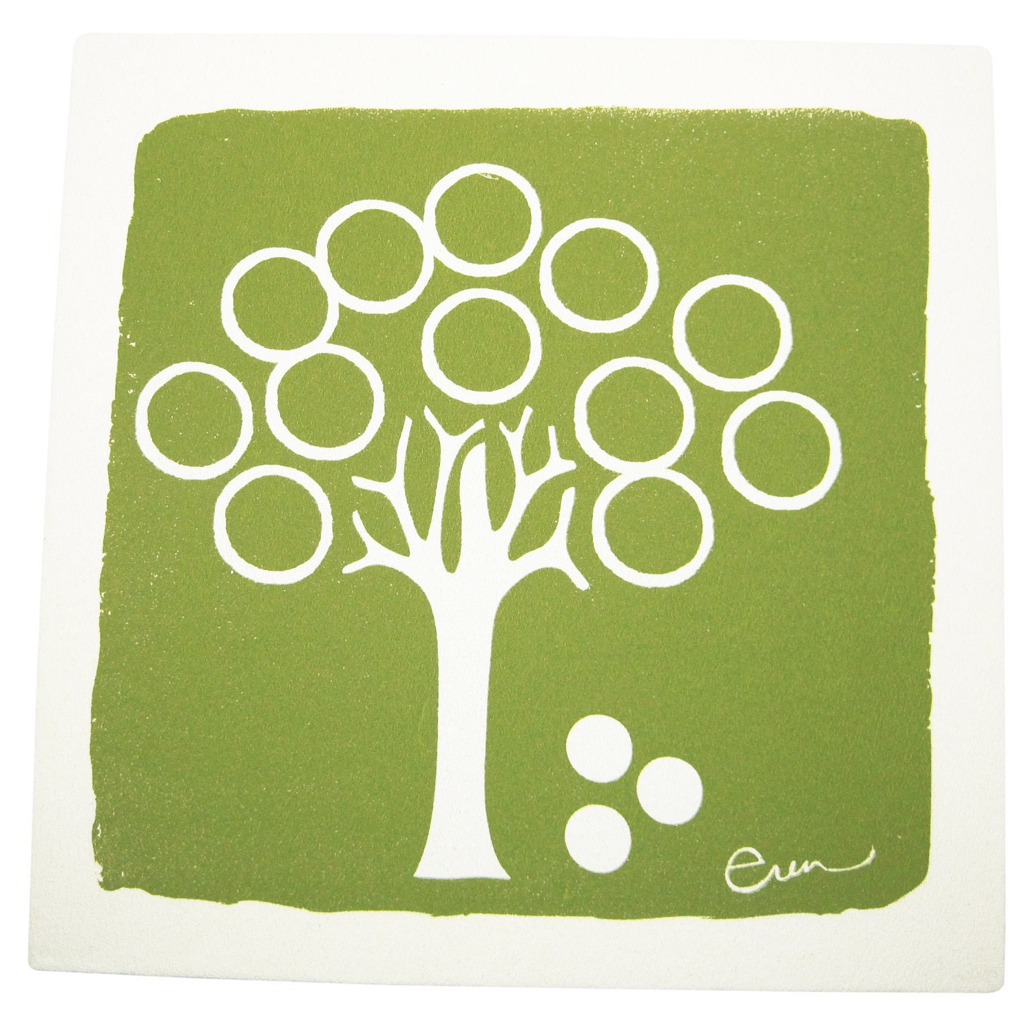 Wall Art, Olive Green Tree Framed Cloth Print, 19x19 inch Bark Cloth Silk Screened