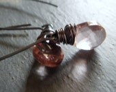facted pale pink glass teardrops on oxidized sterling silver - pamper me earrings