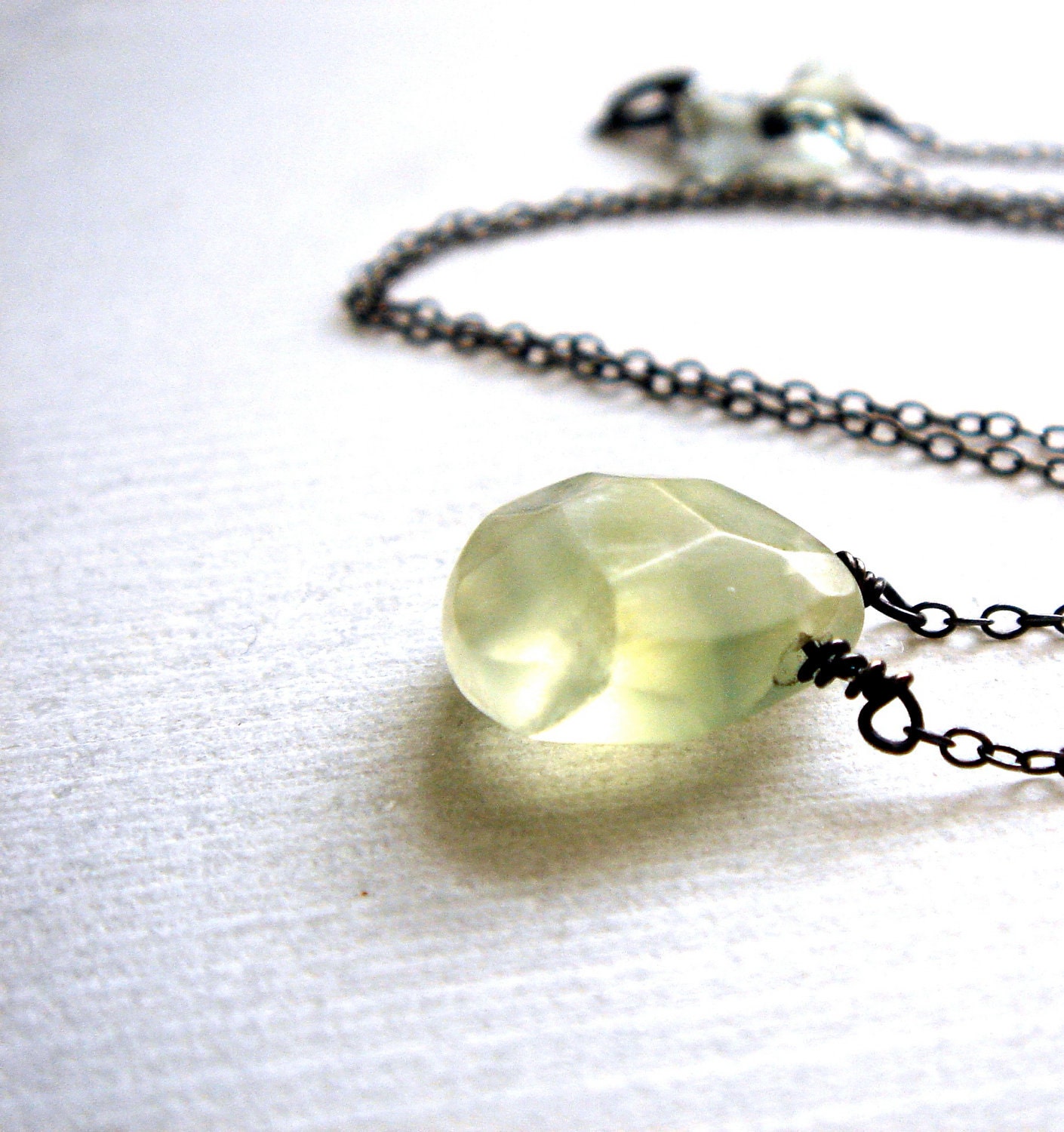 faceted lime mint light green prehnite on oxidized sterling silver - dirty martini necklace