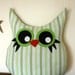owl pillow plush toy, owl stuffed animal, handmade in green- 5 orange potatoes