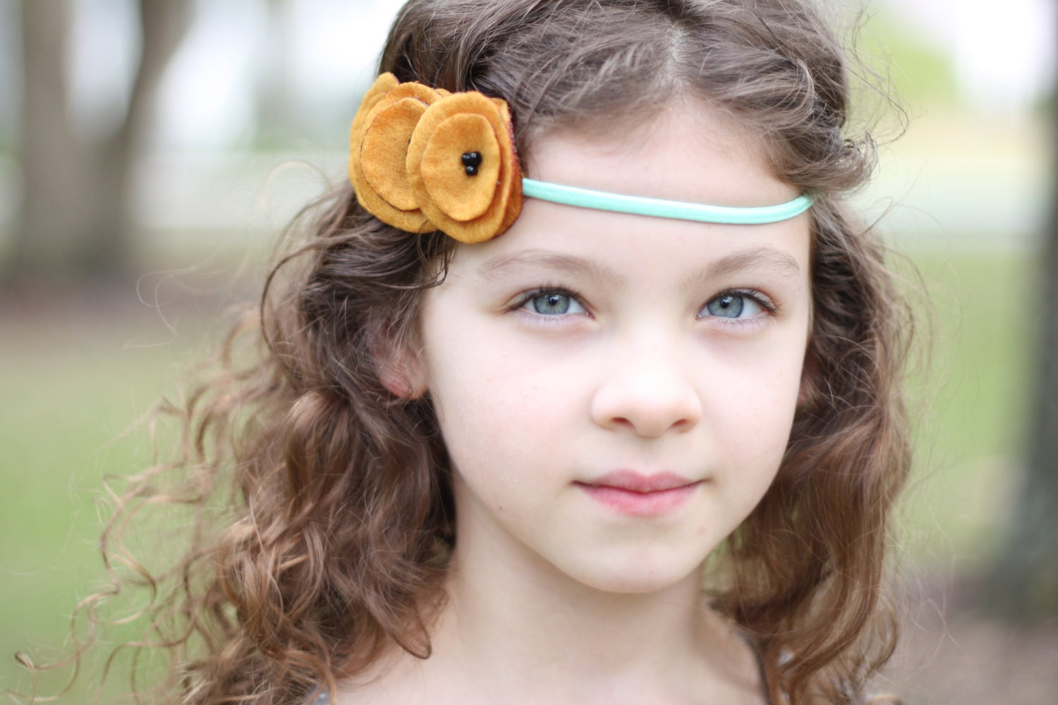 mint and goldenrod felt poppy garland headband.